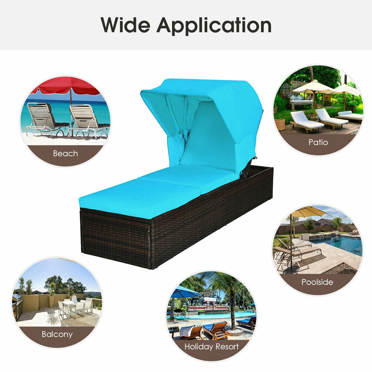 Outdoor Chaise Lounge Chair with Folding Canopy