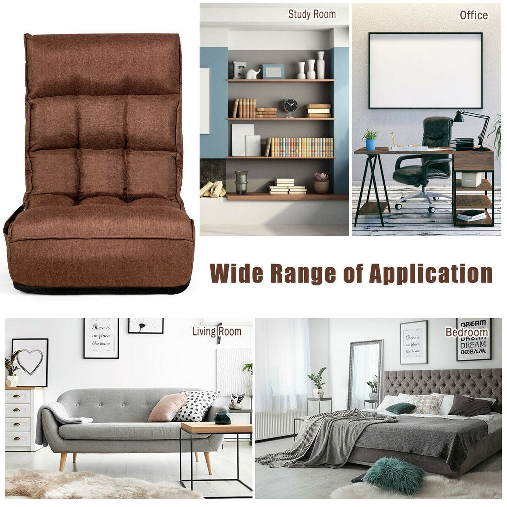 4-Position Adjustable Floor Chair Folding Lazy Sofa - Coffee