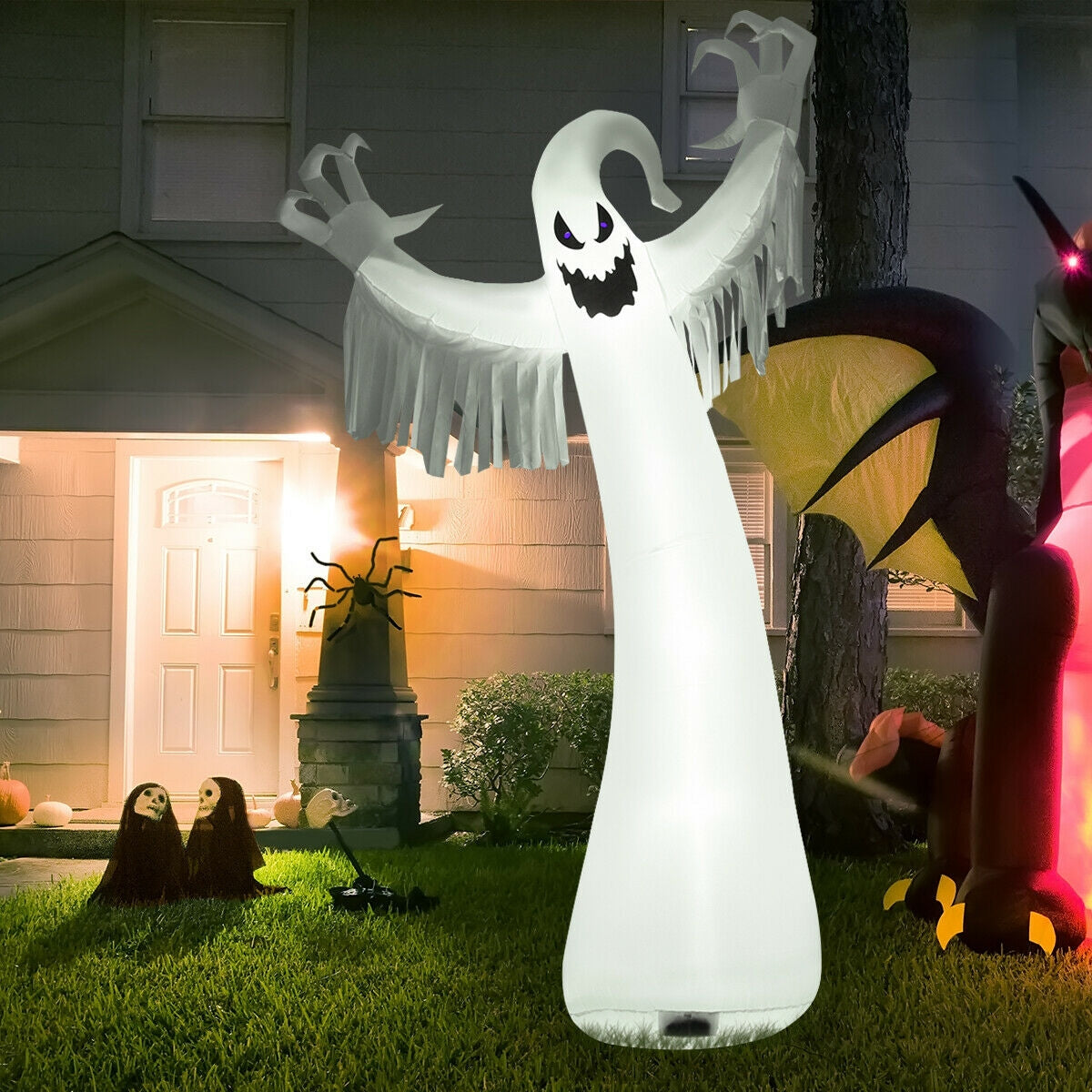 Cute Ghost Inflatable Halloween Decoration - 12 Feet with LED Lights & Blower - Variation of THIS Listing