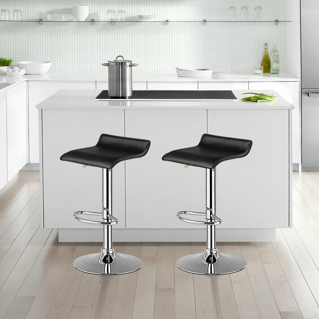 Adjustable PU Leather Bar Stools Set of 2 - Black