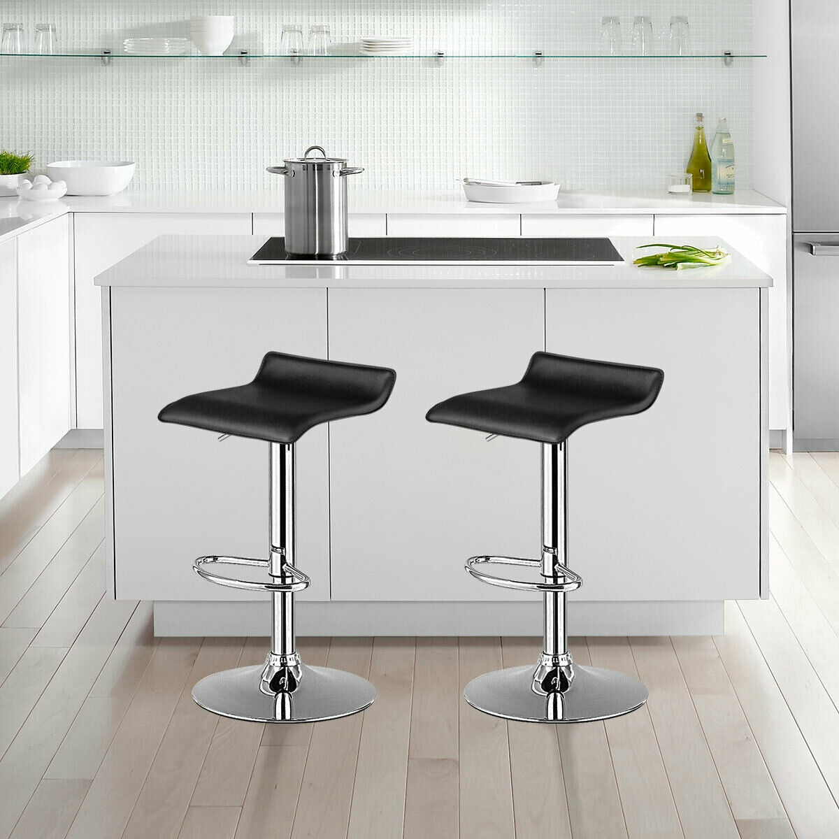 Adjustable PU Leather Bar Stools Set of 2 - Black