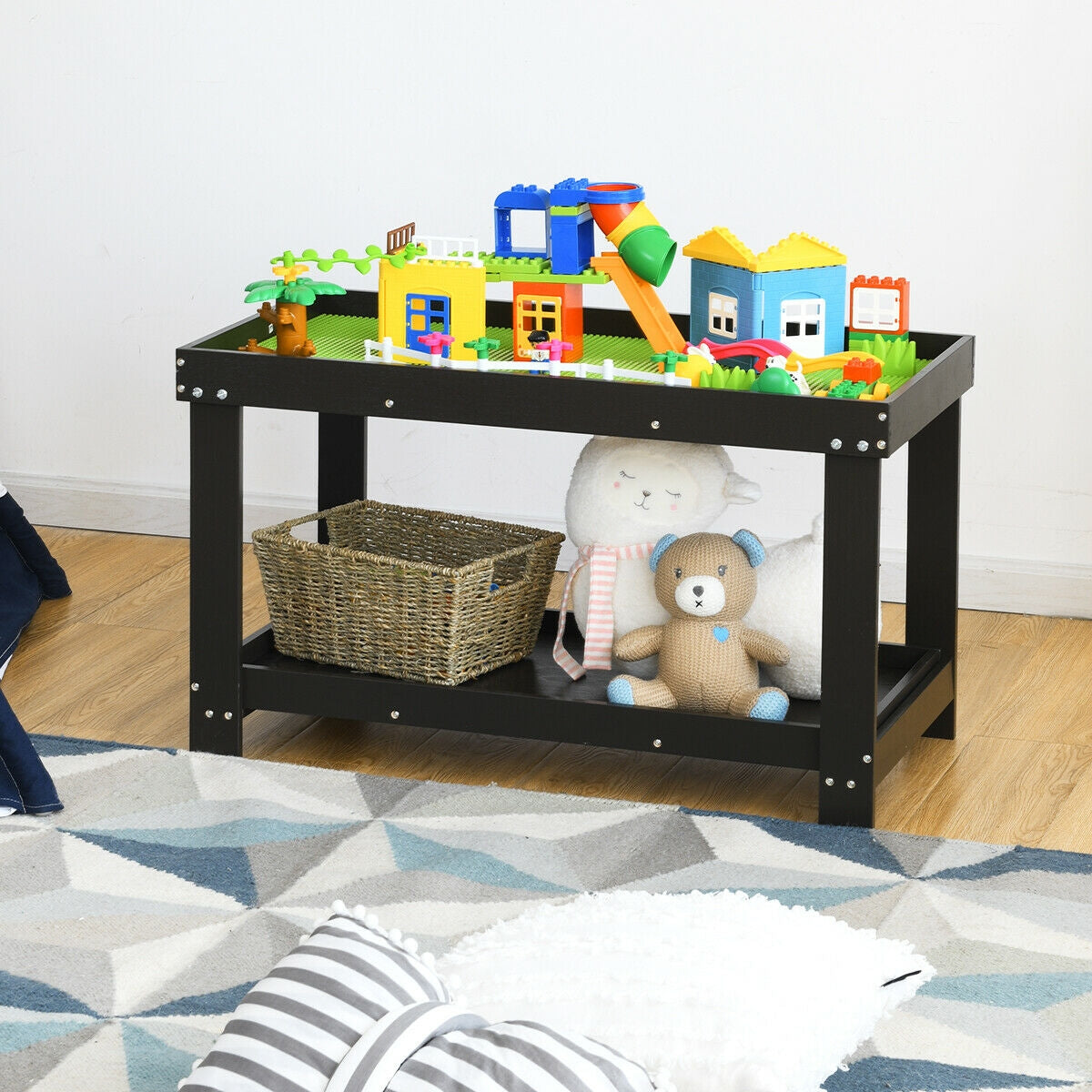 Building Brick Table - Dark Brown Kids Activity Play Table with Storage