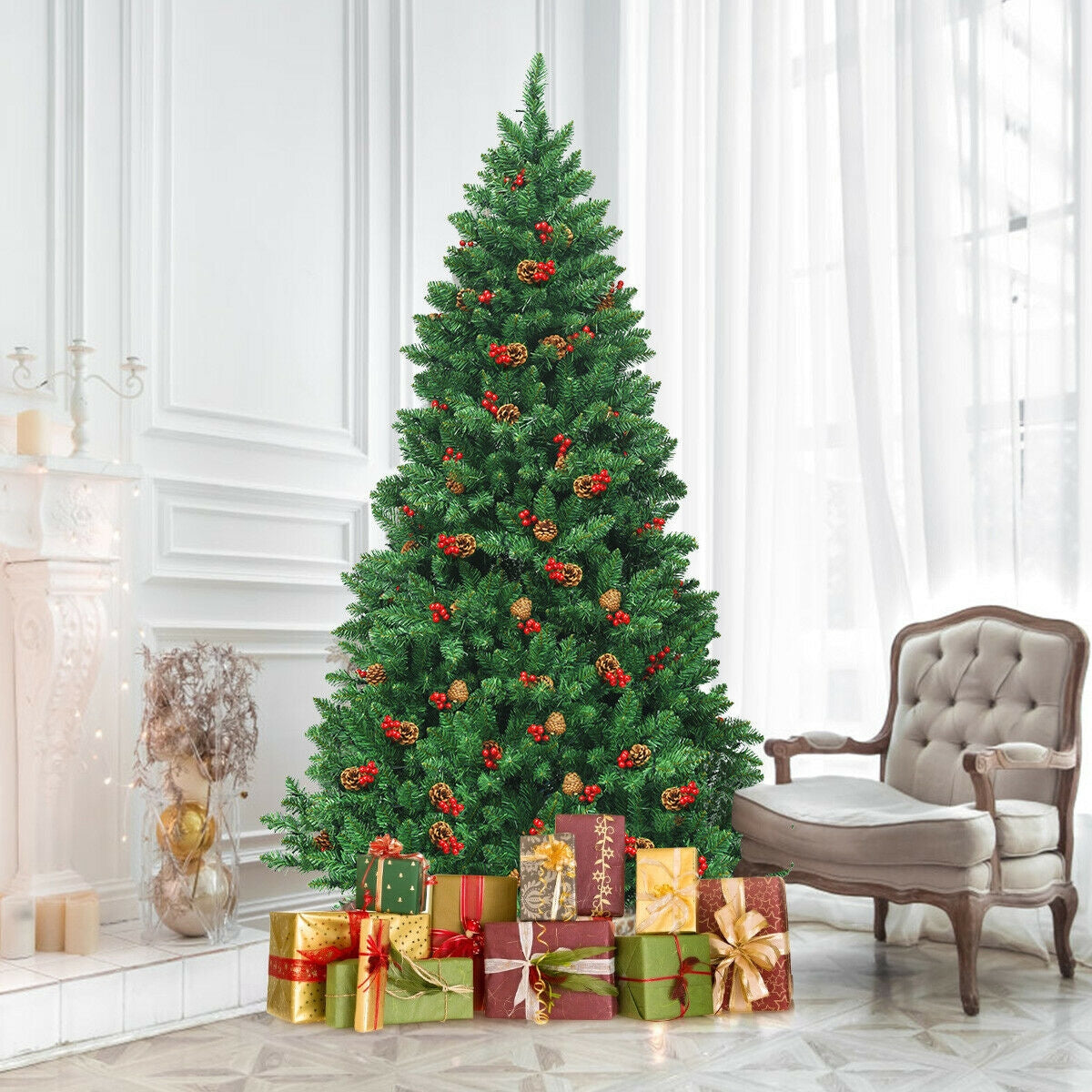 Pre-Lit 6.5ft Hinged Christmas Tree with LED Lights & Decor