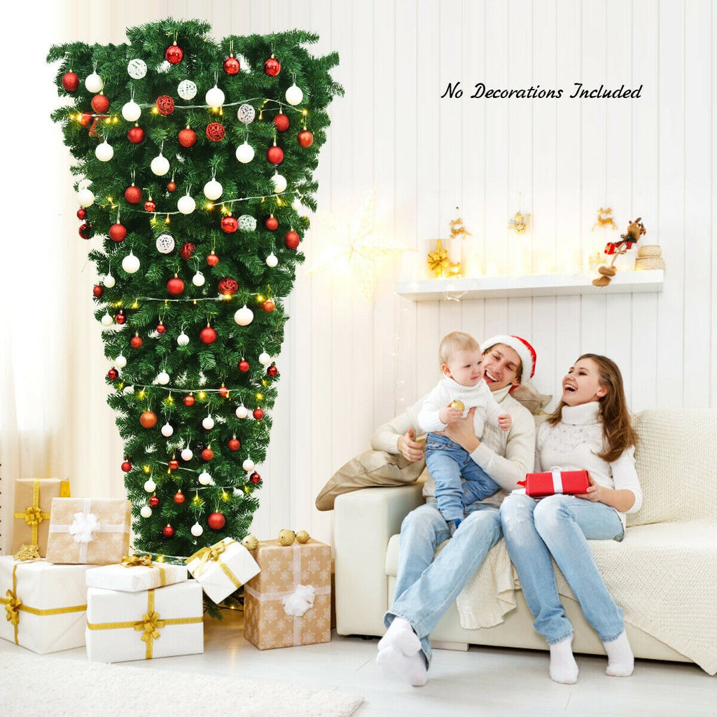 7 Feet Unlit Upside Down Artificial Christmas Tree - Space-Saving, Vivid Green