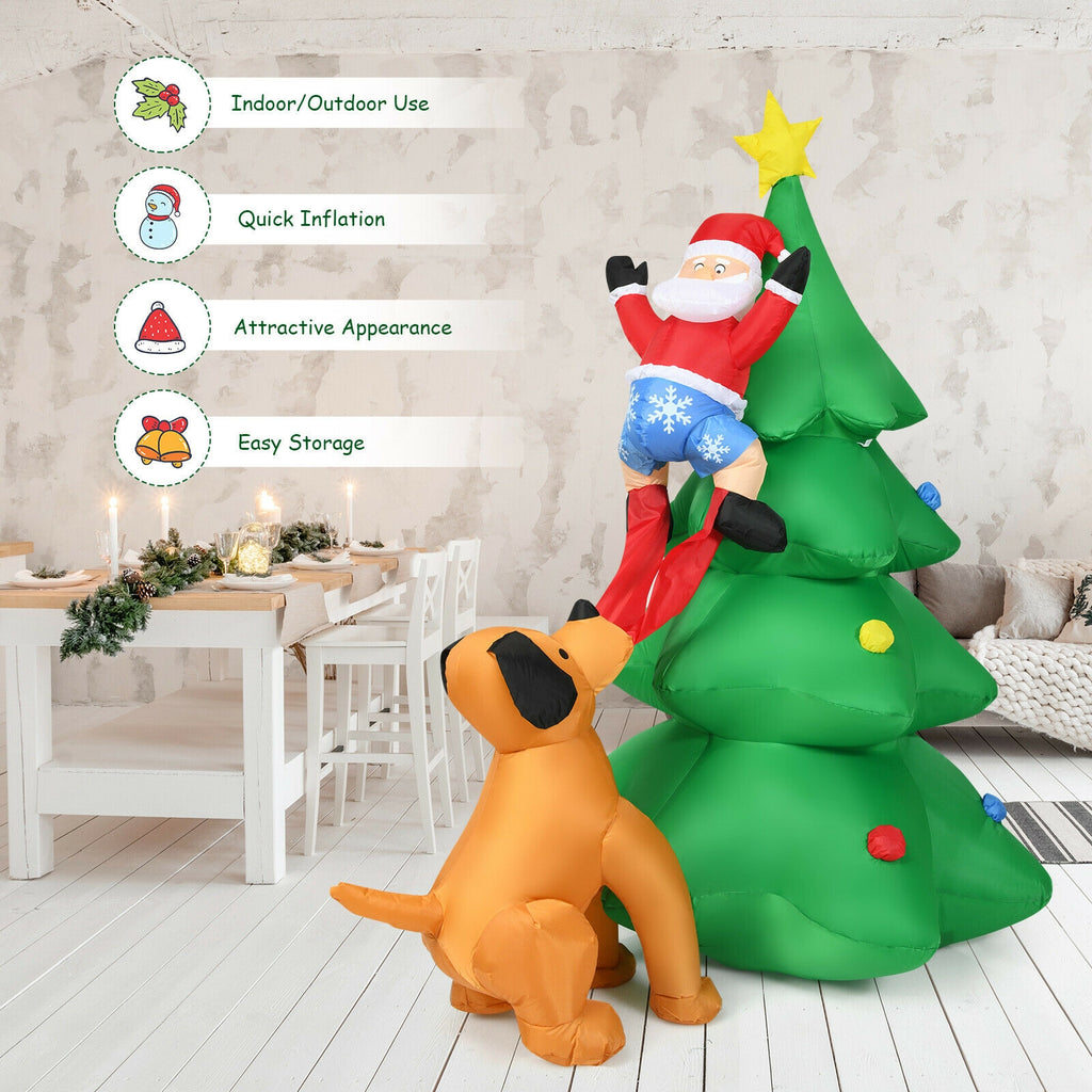 Outdoor Inflatable Christmas Tree with Santa and LED Lights - 6.5 Feet, Dog Chasing Santa Variation