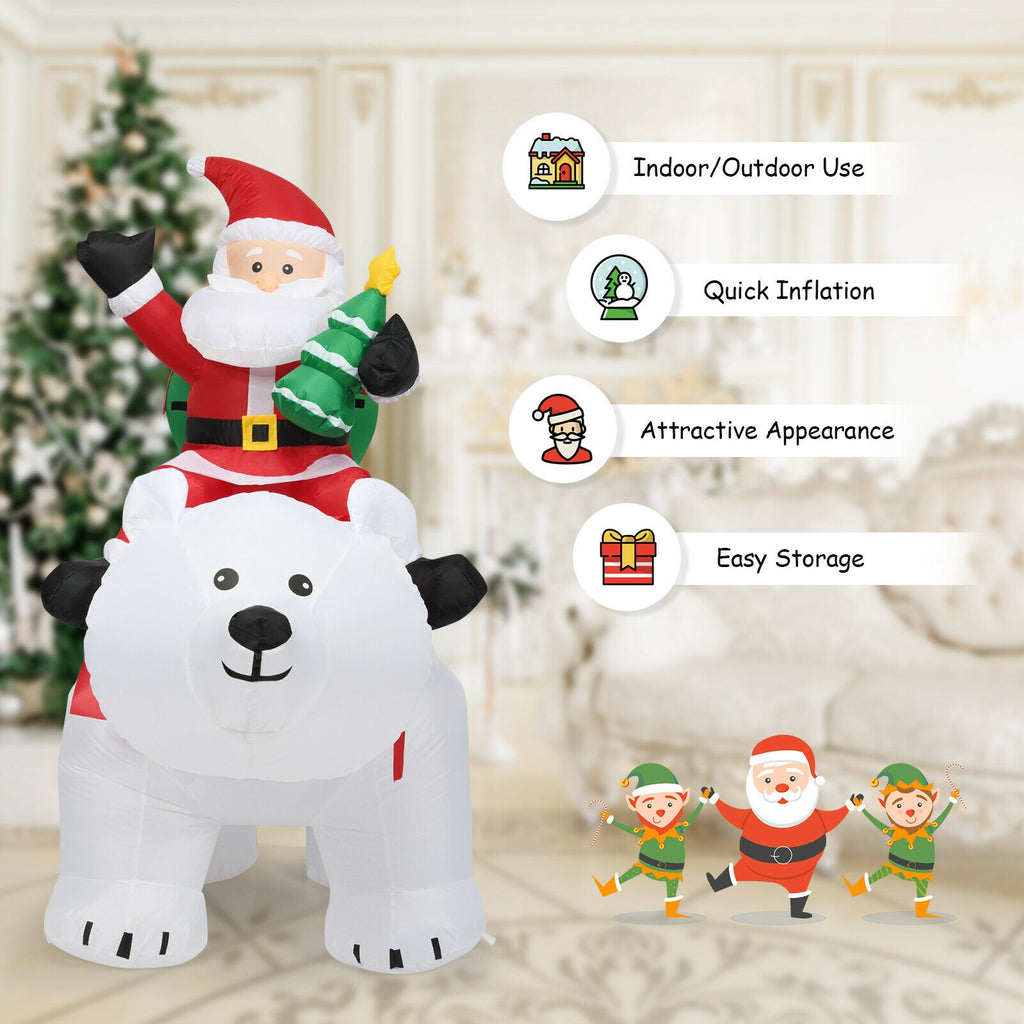 Christmas Inflatable Santa Riding Polar Bear with Shaking Head & LED Lights - 6.5 Feet - Variation: Santa Claus Riding White Bear