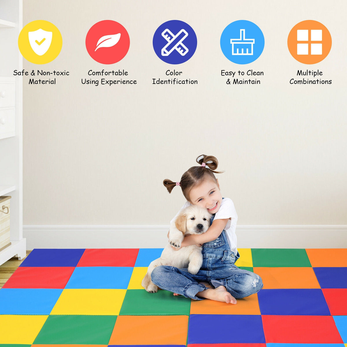 58 Inch Toddler Folding Play Mat - Multicolor Foam Baby Activity Floor Mat