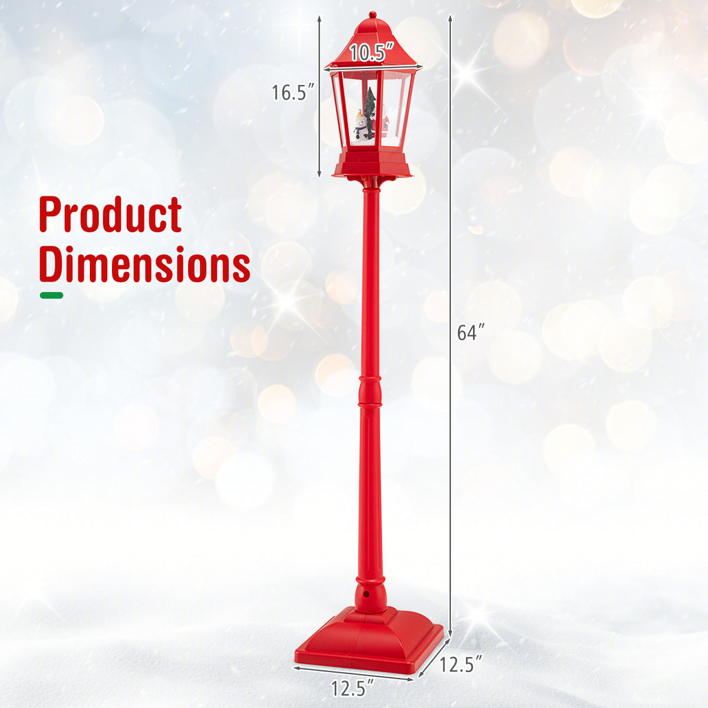 Musical Christmas Street Lamp with Blowing Snow & LED Lights - 5.3 Feet Red Variation