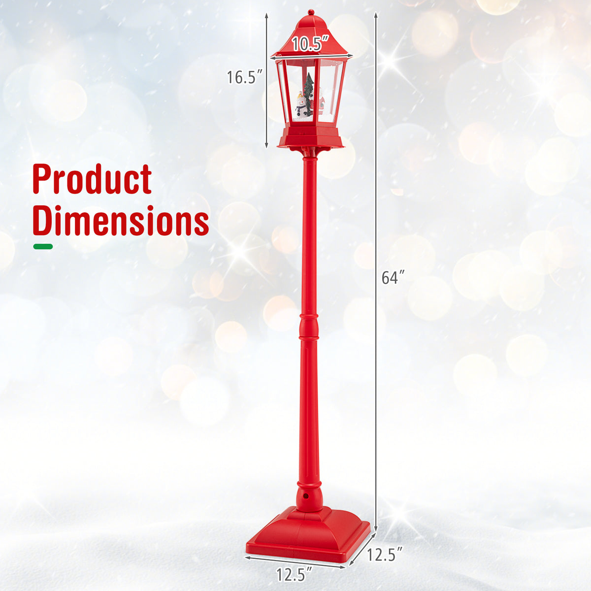 Musical Christmas Street Lamp with Blowing Snow & LED Lights - 5.3 Feet Red Variation