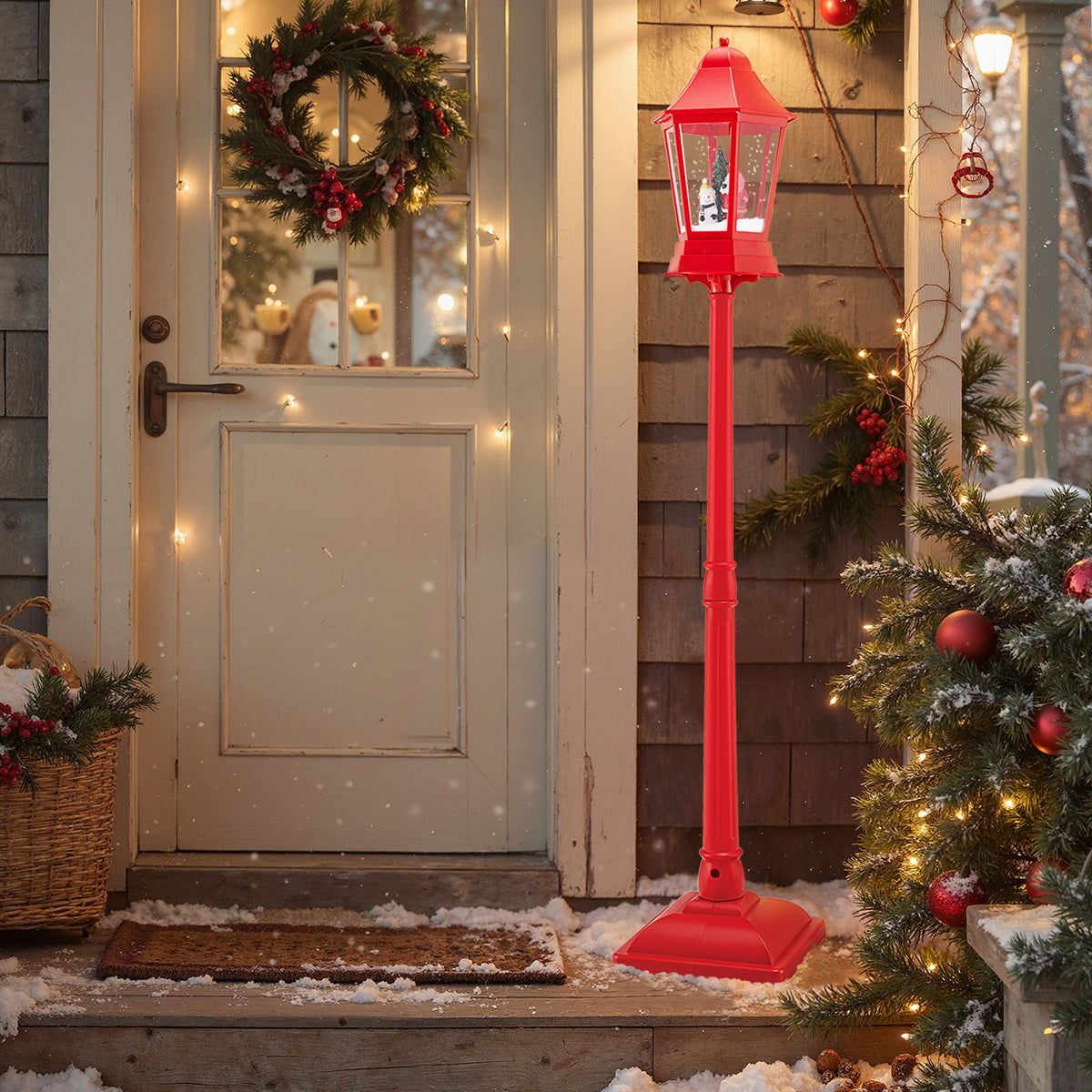 Musical Christmas Street Lamp with Blowing Snow & LED Lights - 5.3 Feet Red Variation