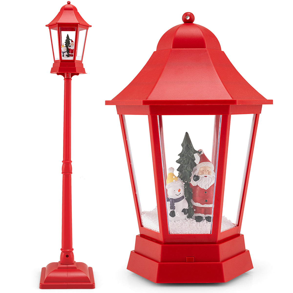 Musical Christmas Street Lamp with Blowing Snow & LED Lights - 5.3 Feet Red Variation
