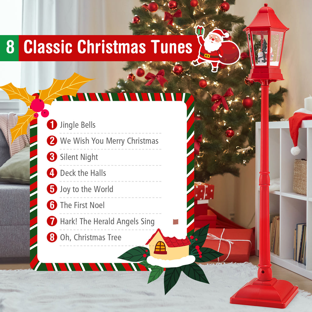 Musical Christmas Street Lamp with Blowing Snow & LED Lights - 5.3 Feet Red Variation