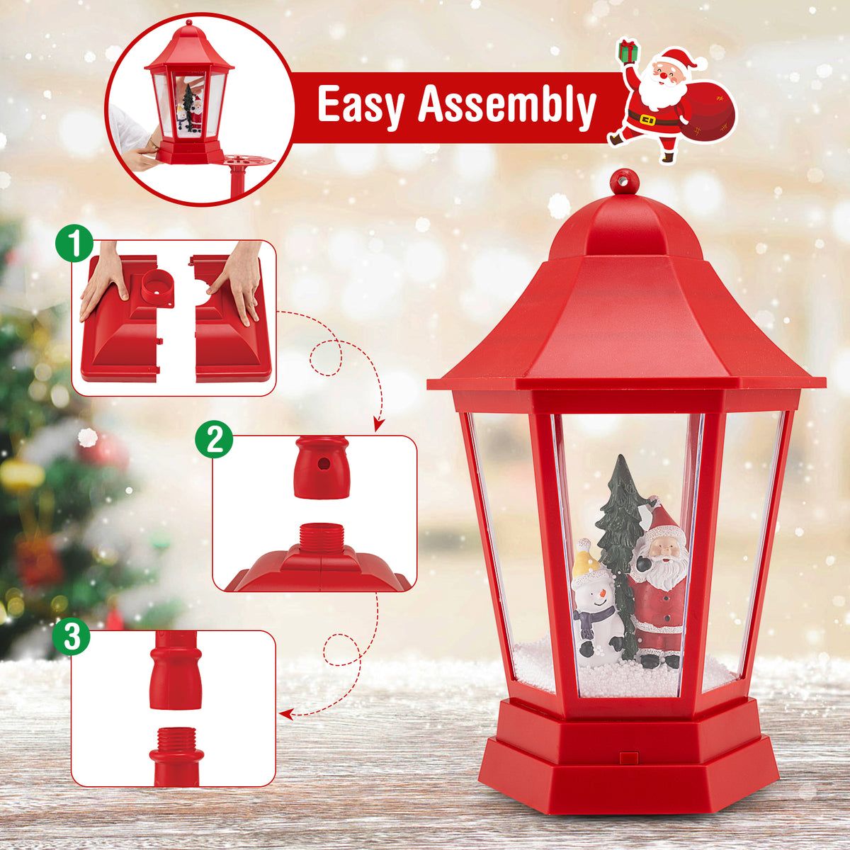 Musical Christmas Street Lamp with Blowing Snow & LED Lights - 5.3 Feet Red Variation