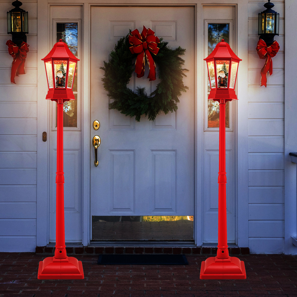 5.3 Feet Musical Christmas Street Lamp with 60 Warm White LED Lights - Red Variation