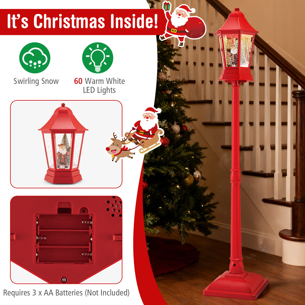5.3 Feet Musical Christmas Street Lamp with 60 Warm White LED Lights - Red Variation