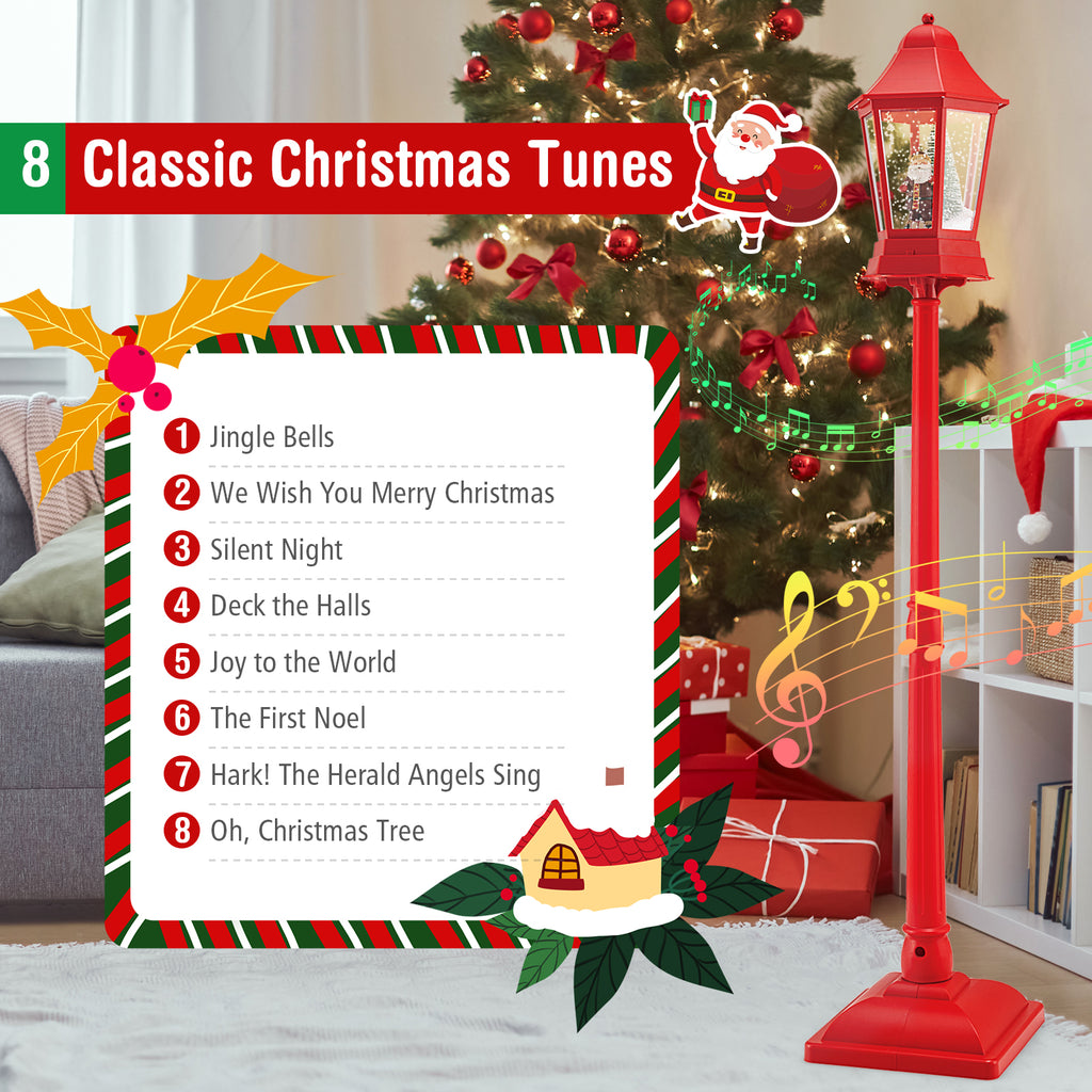 5.3 Feet Musical Christmas Street Lamp with 60 Warm White LED Lights - Red Variation