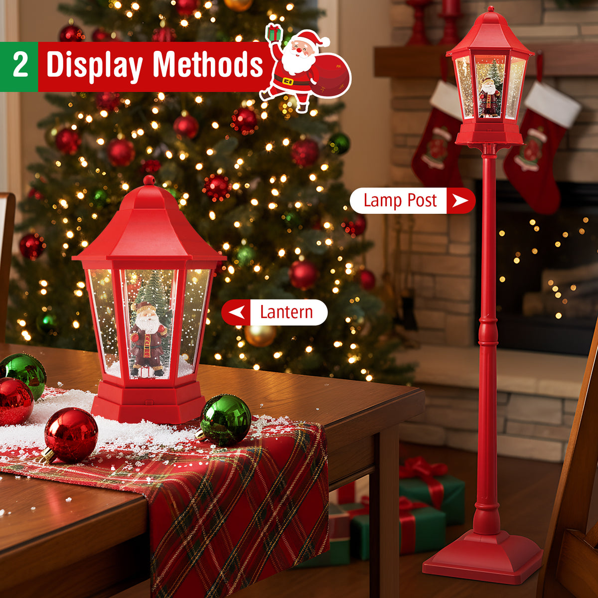 5.3 Feet Musical Christmas Street Lamp with 60 Warm White LED Lights - Red Variation