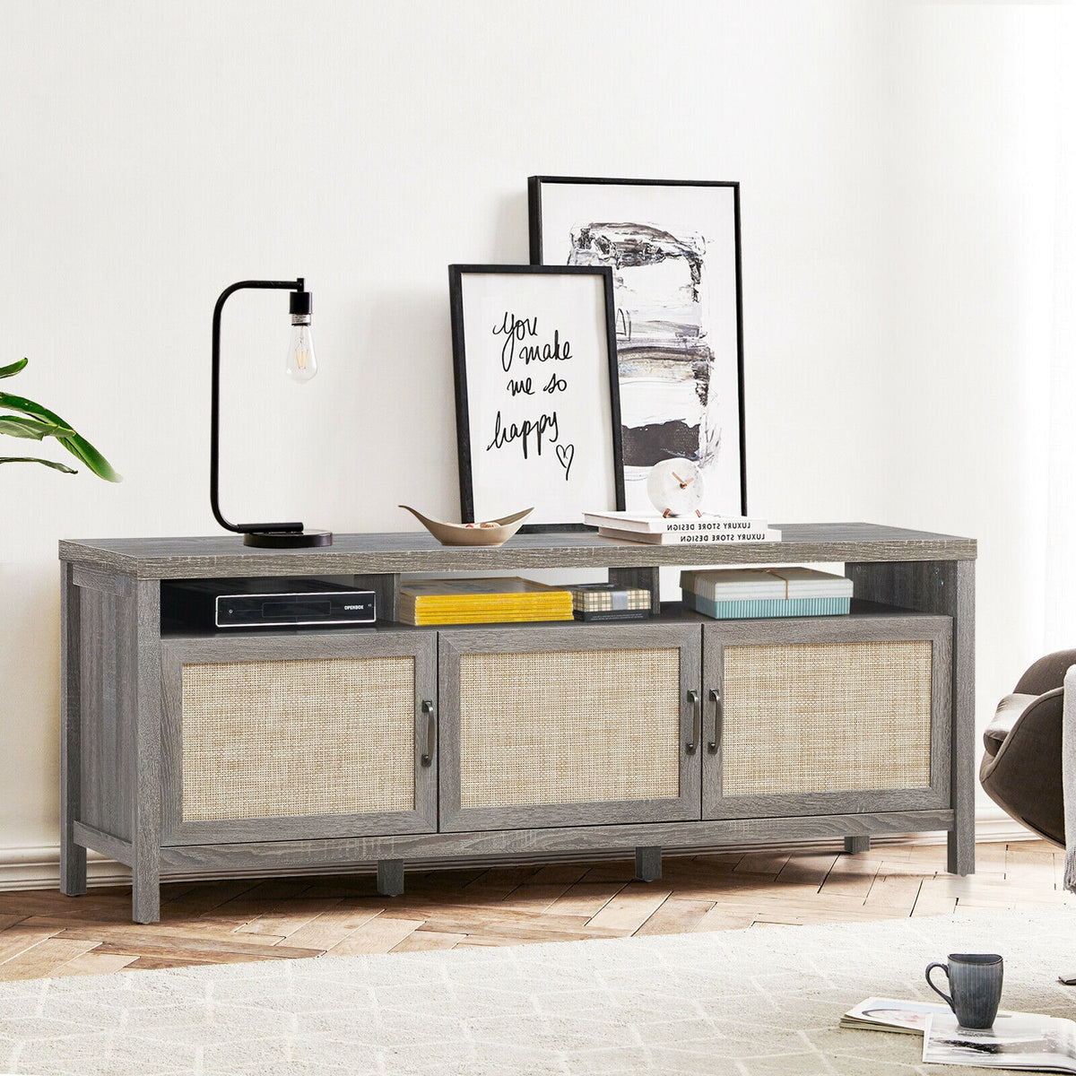 TV Stand for 65 Inch TVs with Storage Cabinets - Gray
