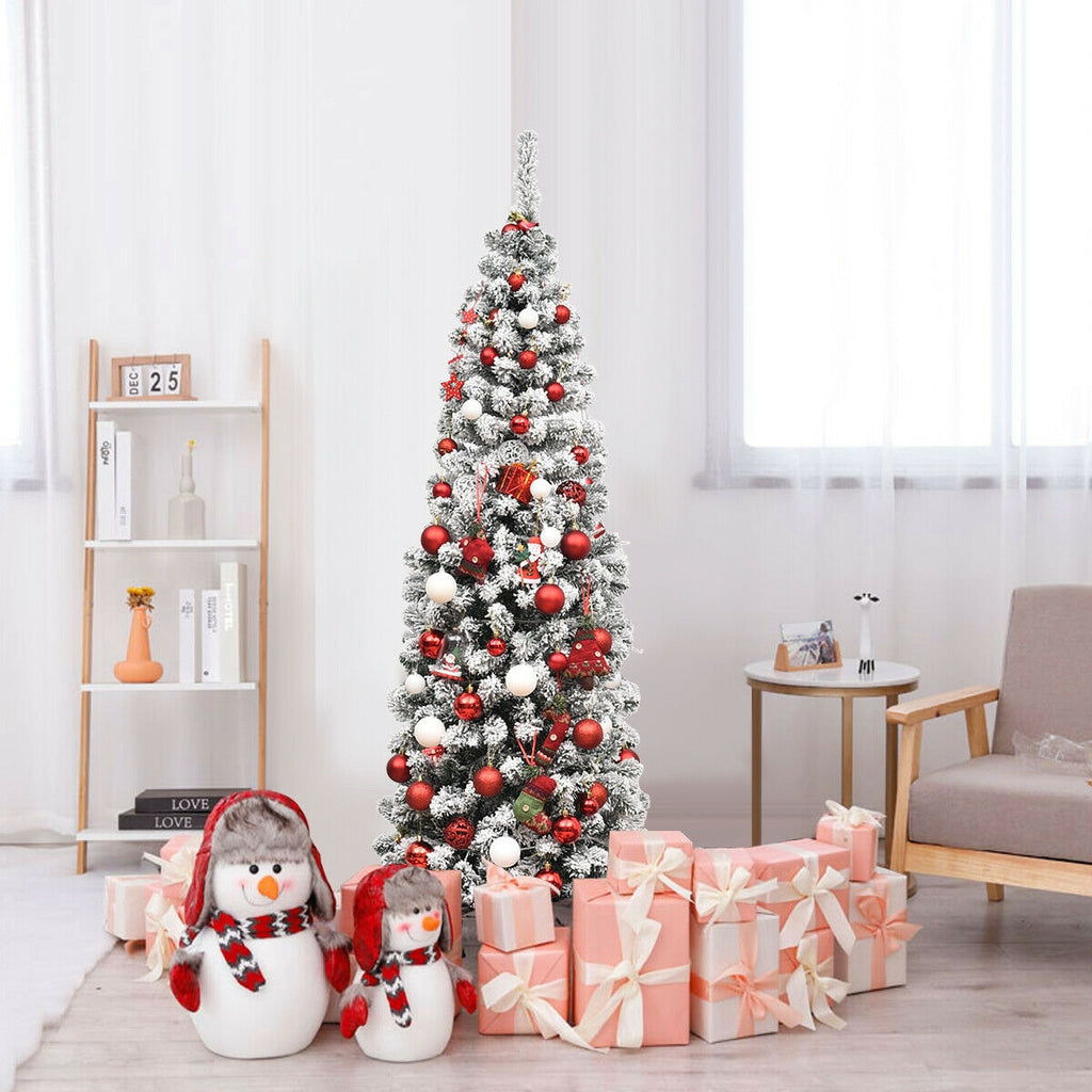 Pre-lit Snow Flocked Artificial Christmas Tree - 6 Feet with 250 LED Lights