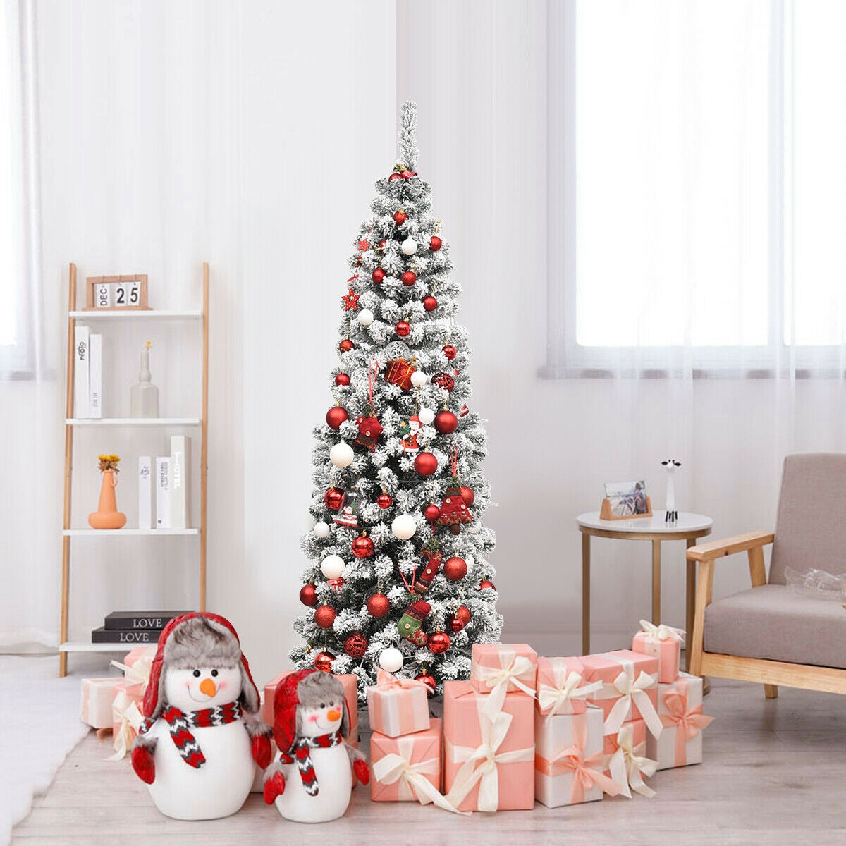 Pre-lit Snow Flocked Artificial Christmas Tree - 6 Feet with 250 LED Lights