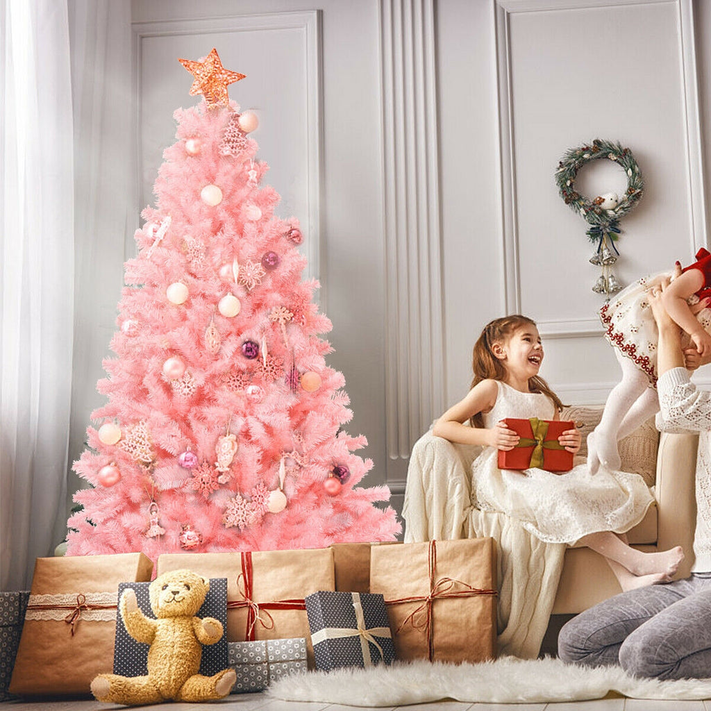 Pink Artificial Christmas Tree with Foldable Metal Stand - 6 Feet Hinged Full Tree