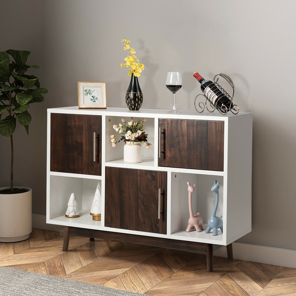 Wood Storage Sideboard with 6 Compartments - Rustic Brown