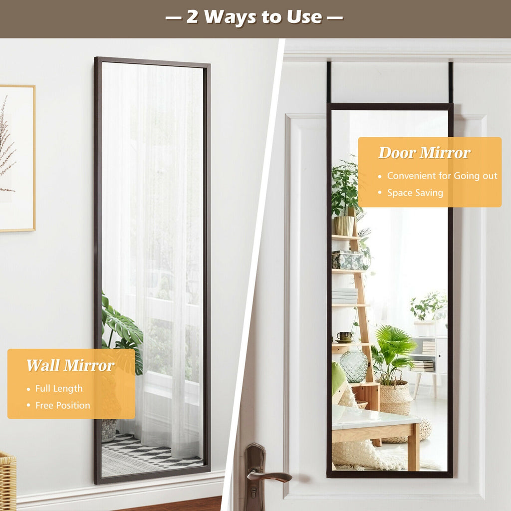 Full Length Metal Door Mirror with Adjustable Hooks - Brown, 42.5x14 Inch