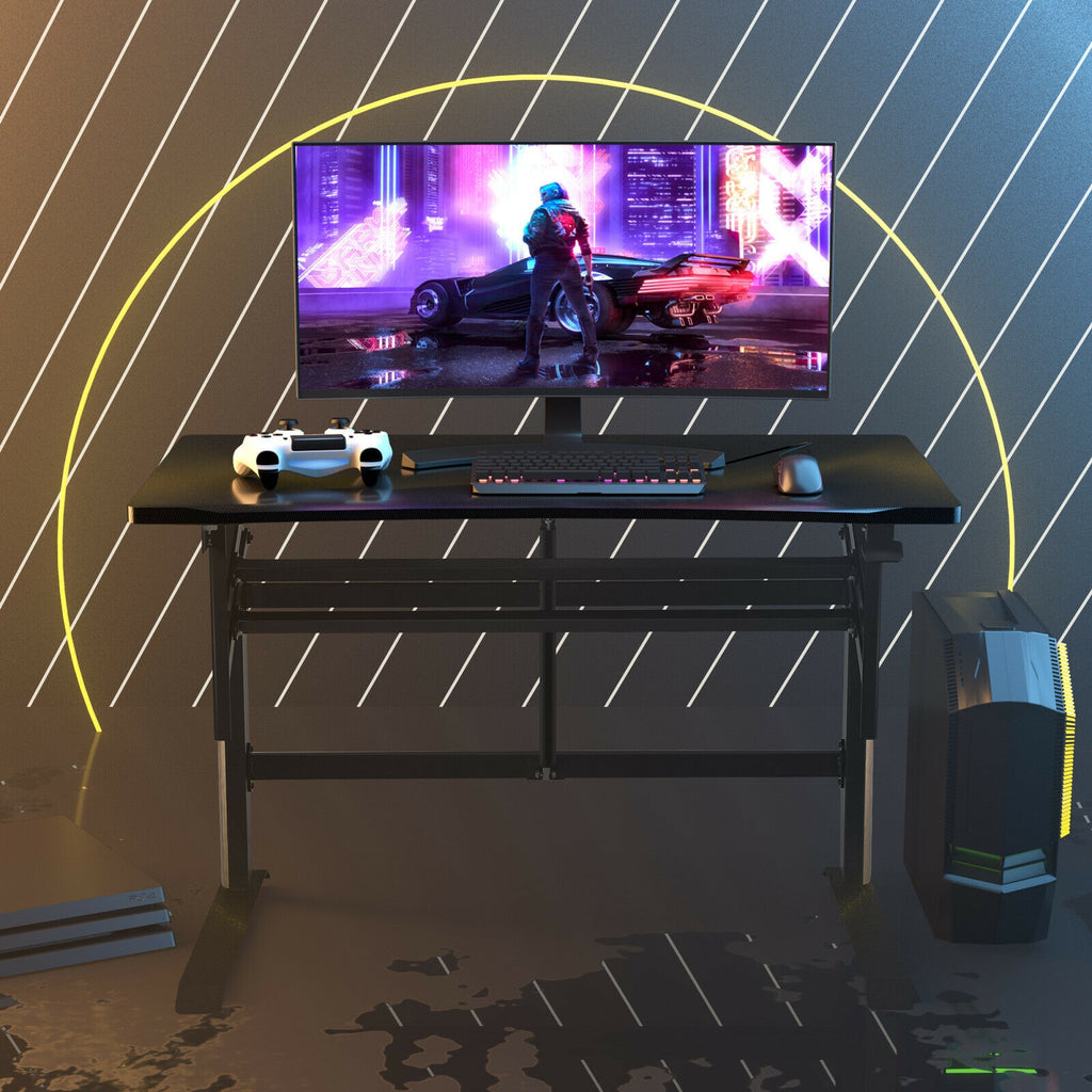 Pneumatic Height Adjustable Gaming Desk T Shaped - Black