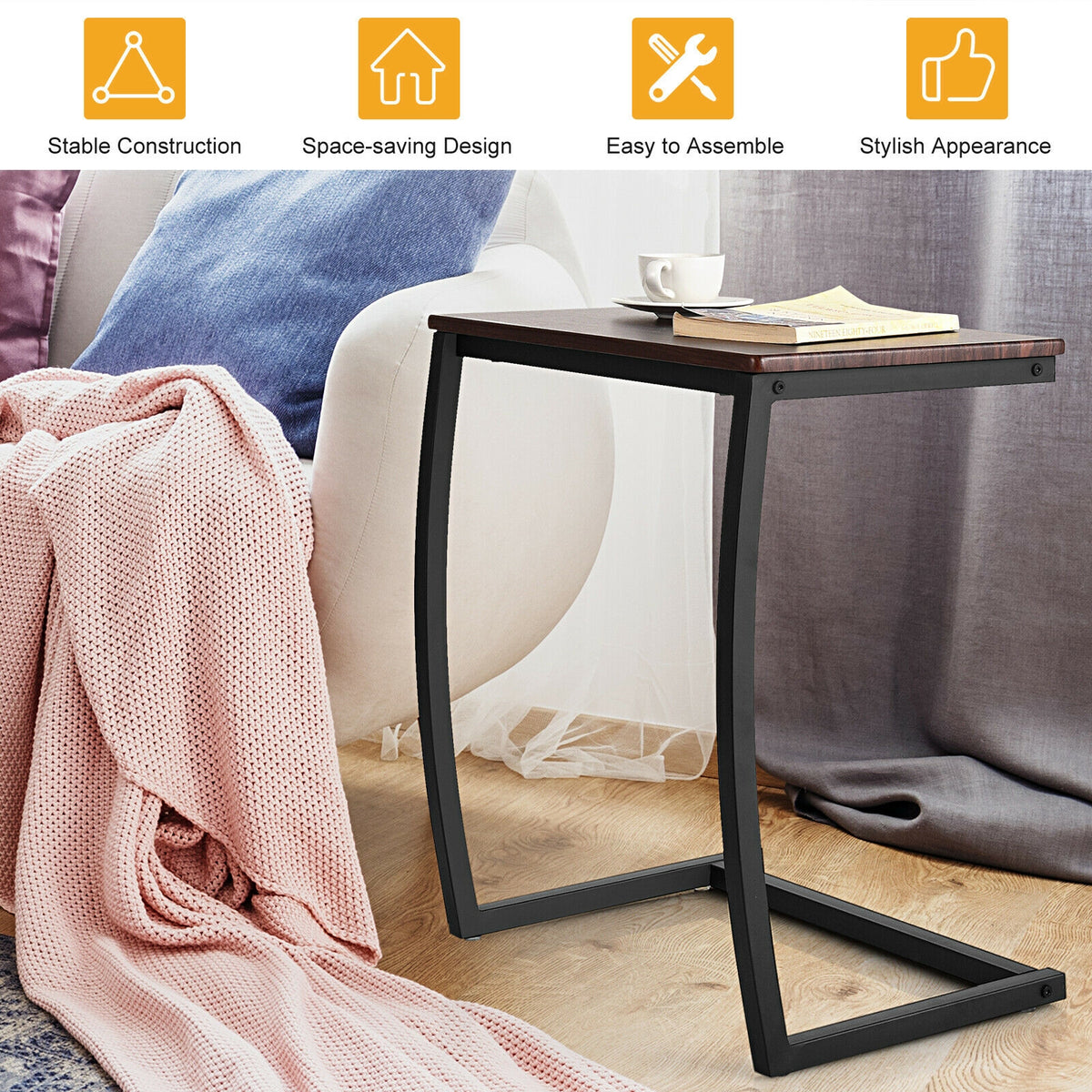 C-Shaped Sofa Side Table - Coffee