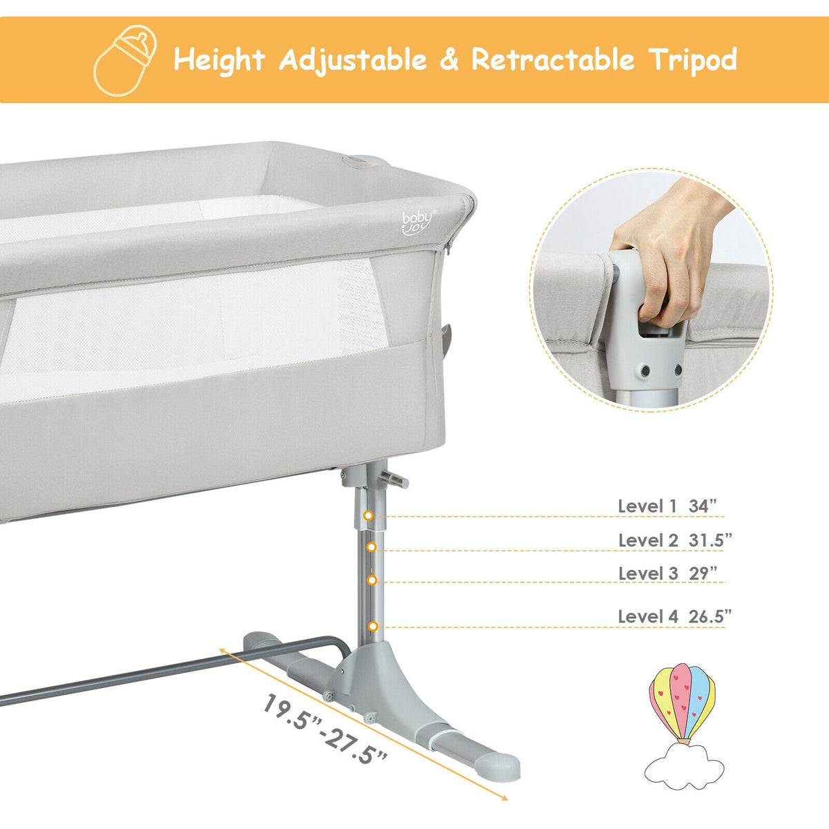 Baby Bedside Sleeper Bassinet with Carrying Bag - Beige, No Toys