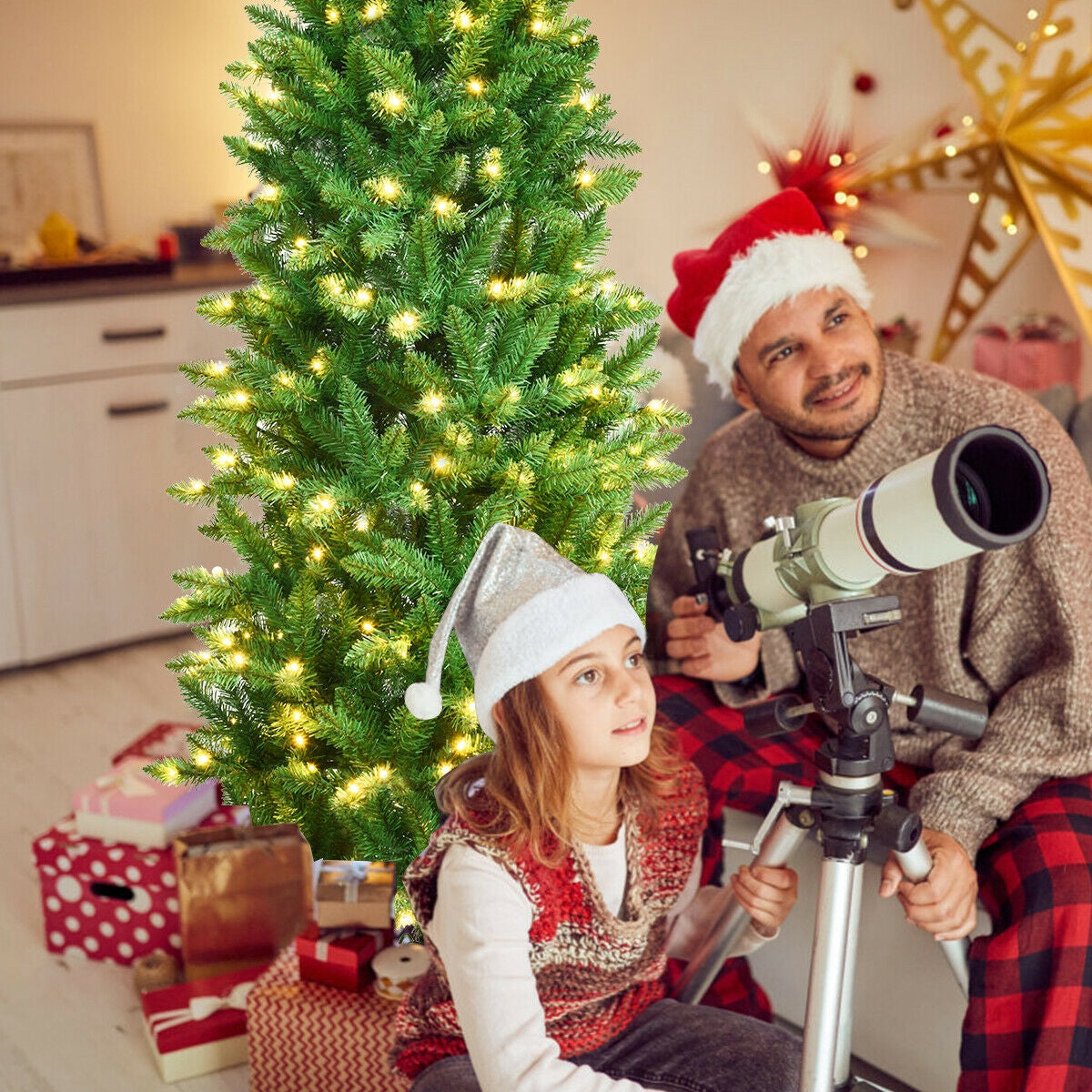5 ft PVC Hinged Pre-lit Artificial Fir Christmas Tree with 150 Lights