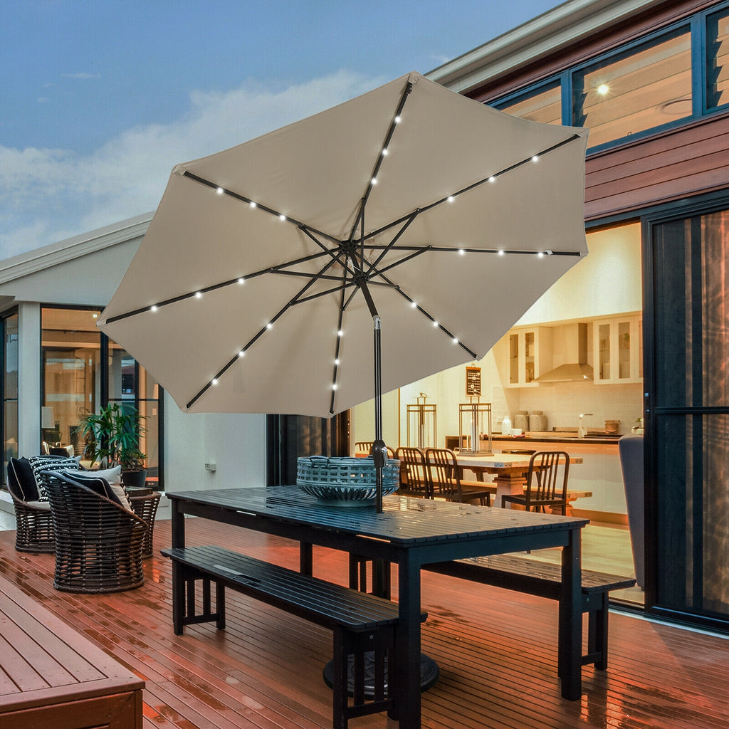 10 FT Patio Umbrella with 24 Solar LED Lights - Tan