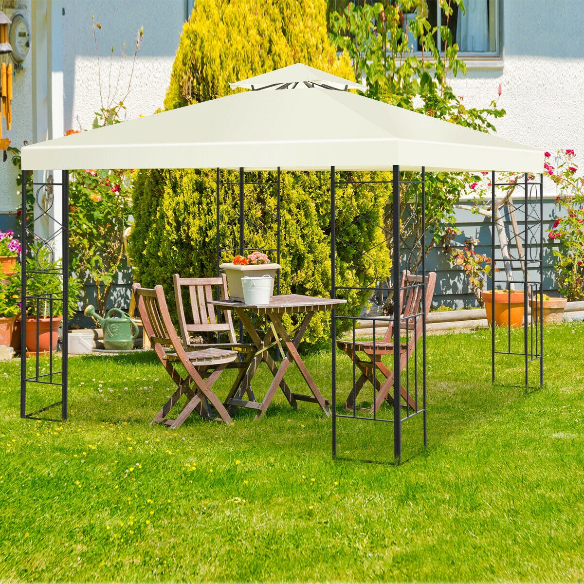 10x10 Patio Gazebo Canopy Tent - Double Roof 9ft Height