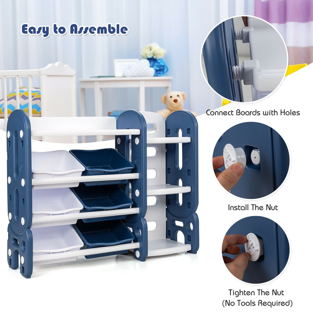 Kids Toy Storage Organizer with Bins & Multi-Layer Shelf - Blue