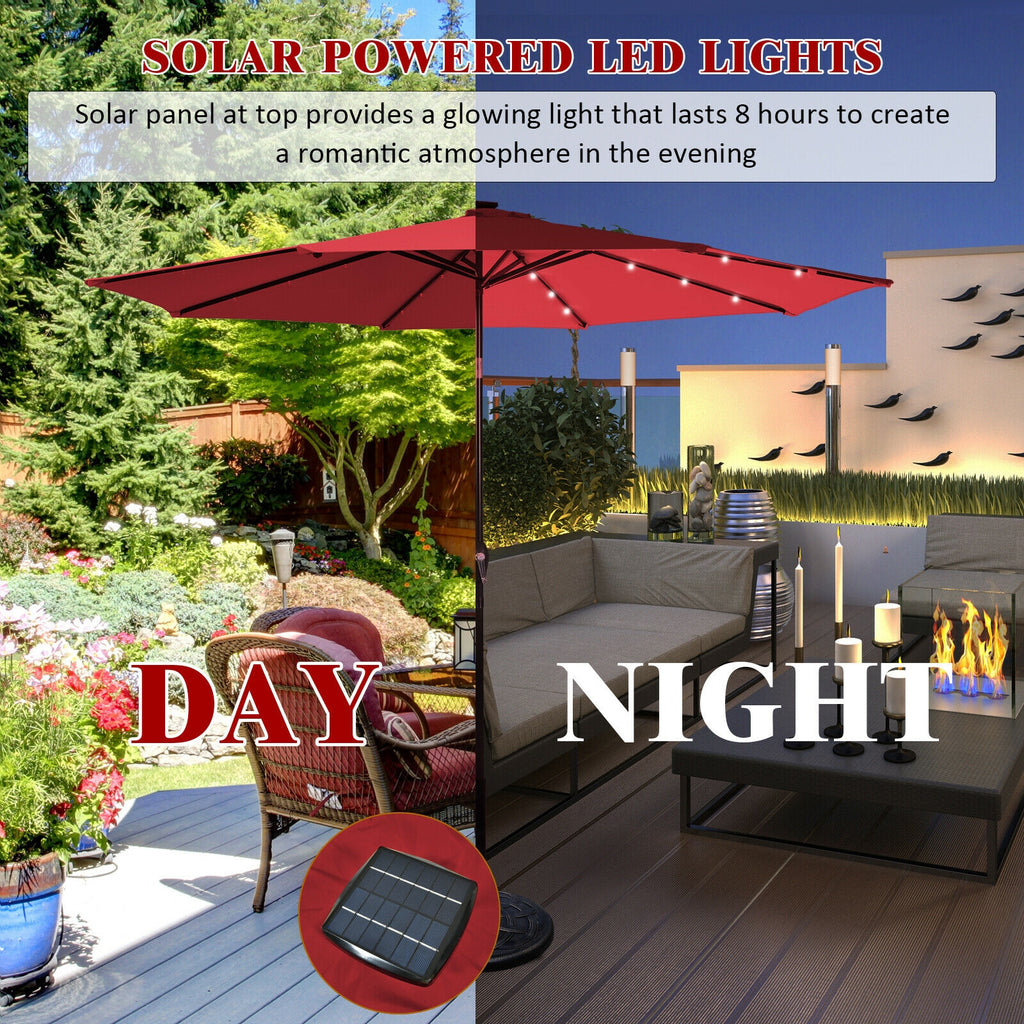 10 FT Patio Umbrella with Solar LED Lights - Dark Red