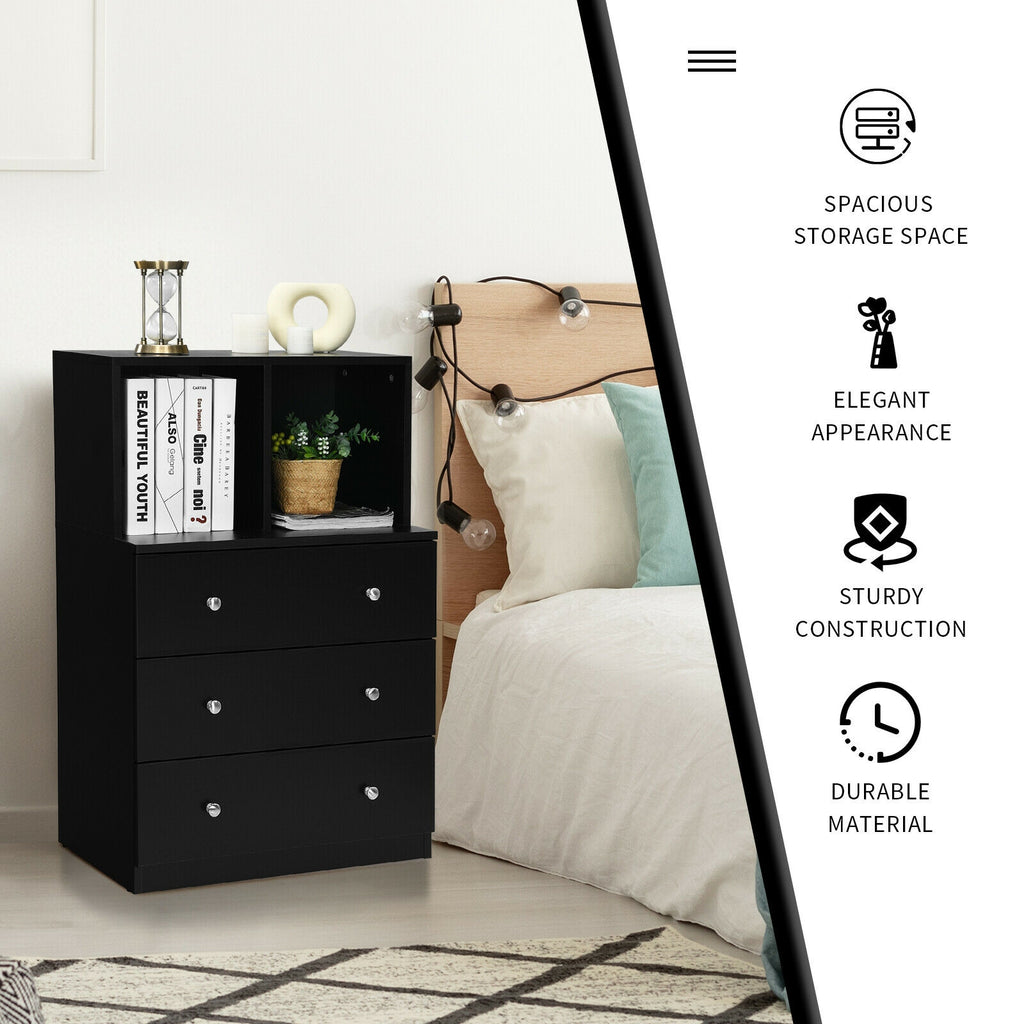 3 Drawer Dresser with Cubbies Storage Chest - Black