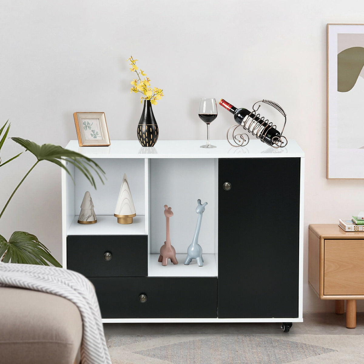 Lateral Mobile Filing Cabinet 2-Drawer - Round Knob Black
