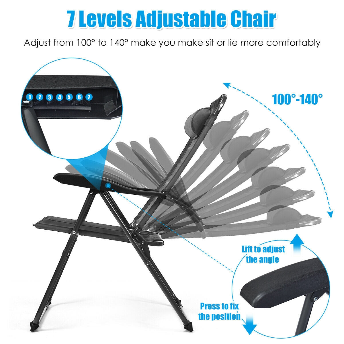 4 Pieces Patio Garden Adjustable Reclining Folding Chairs with