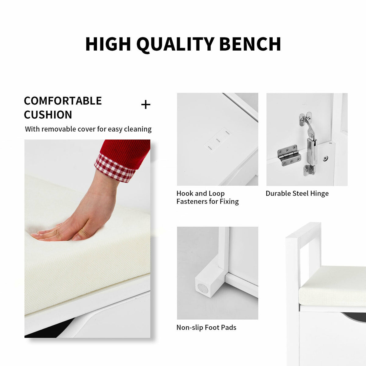 34.5 x 15.5 19.5 Inch Shoe Storage Bench with Cushion Seat