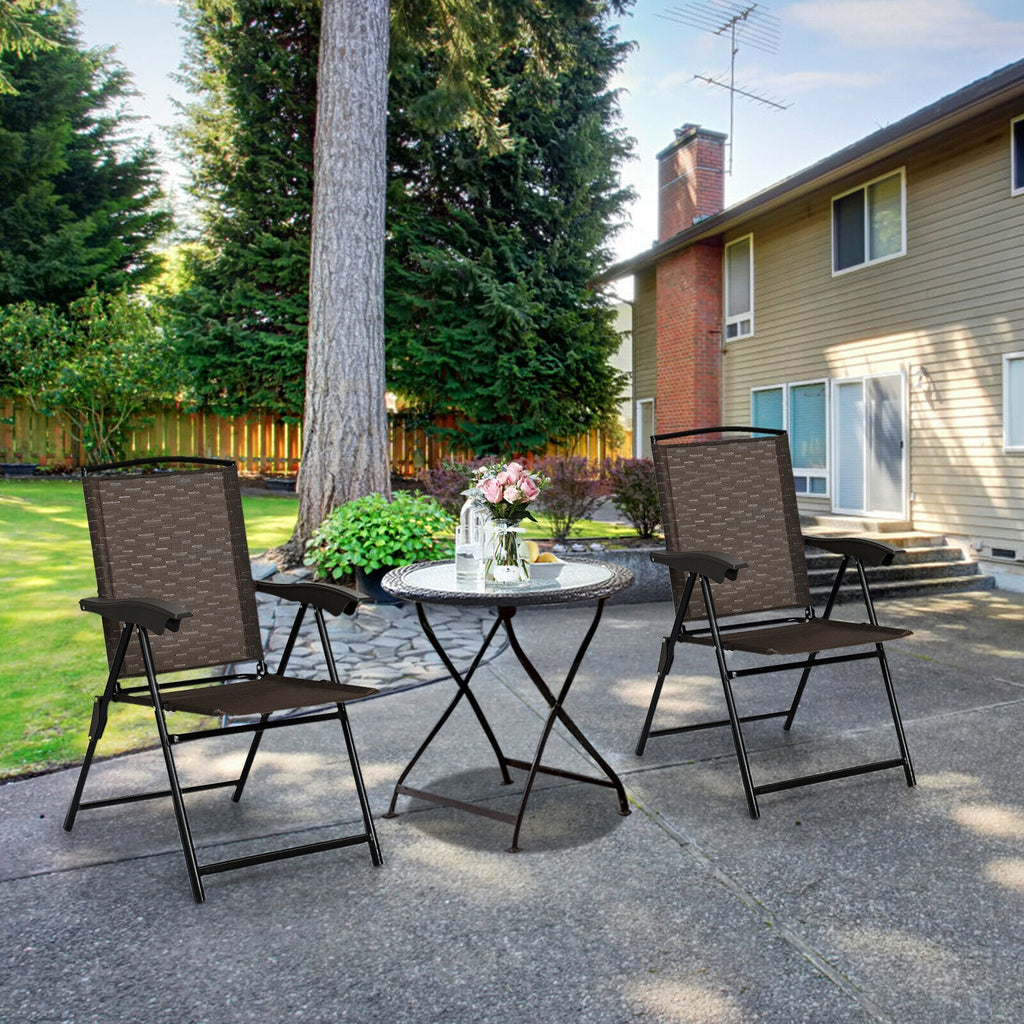 2 Pieces Folding Sling Chairs with Smooth Armrests and Adjustable