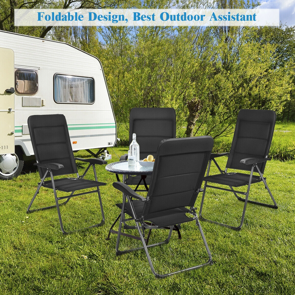 Set of 4 Patio Folding Chairs with Adjustable Backrests