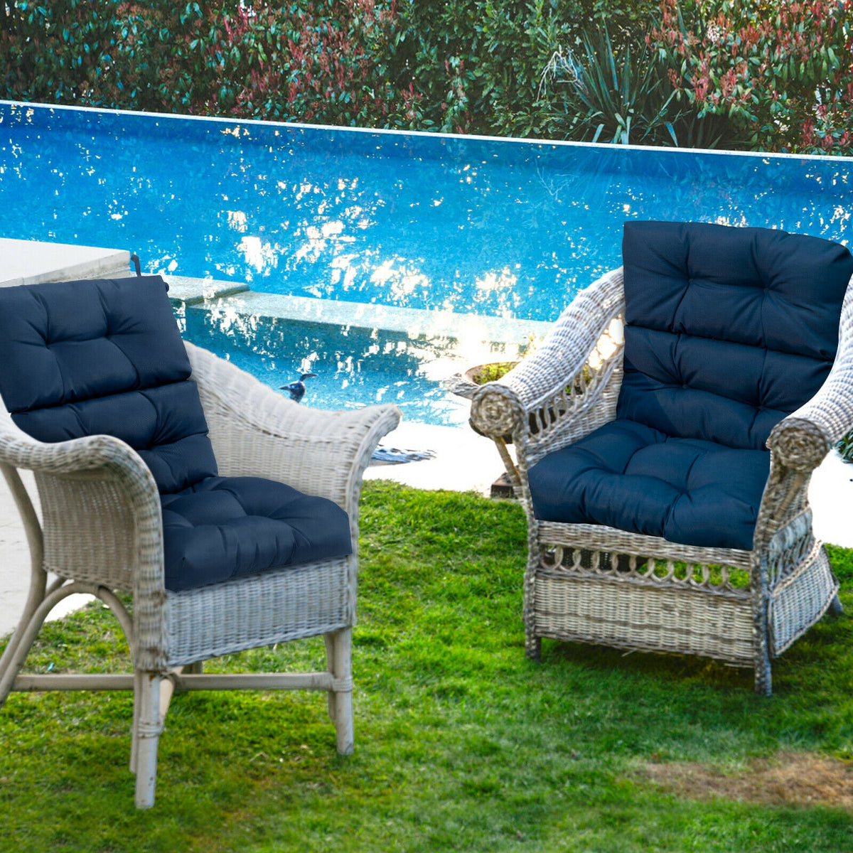 Tufted Patio High Back Chair Cushion with Non-Slip String Ties