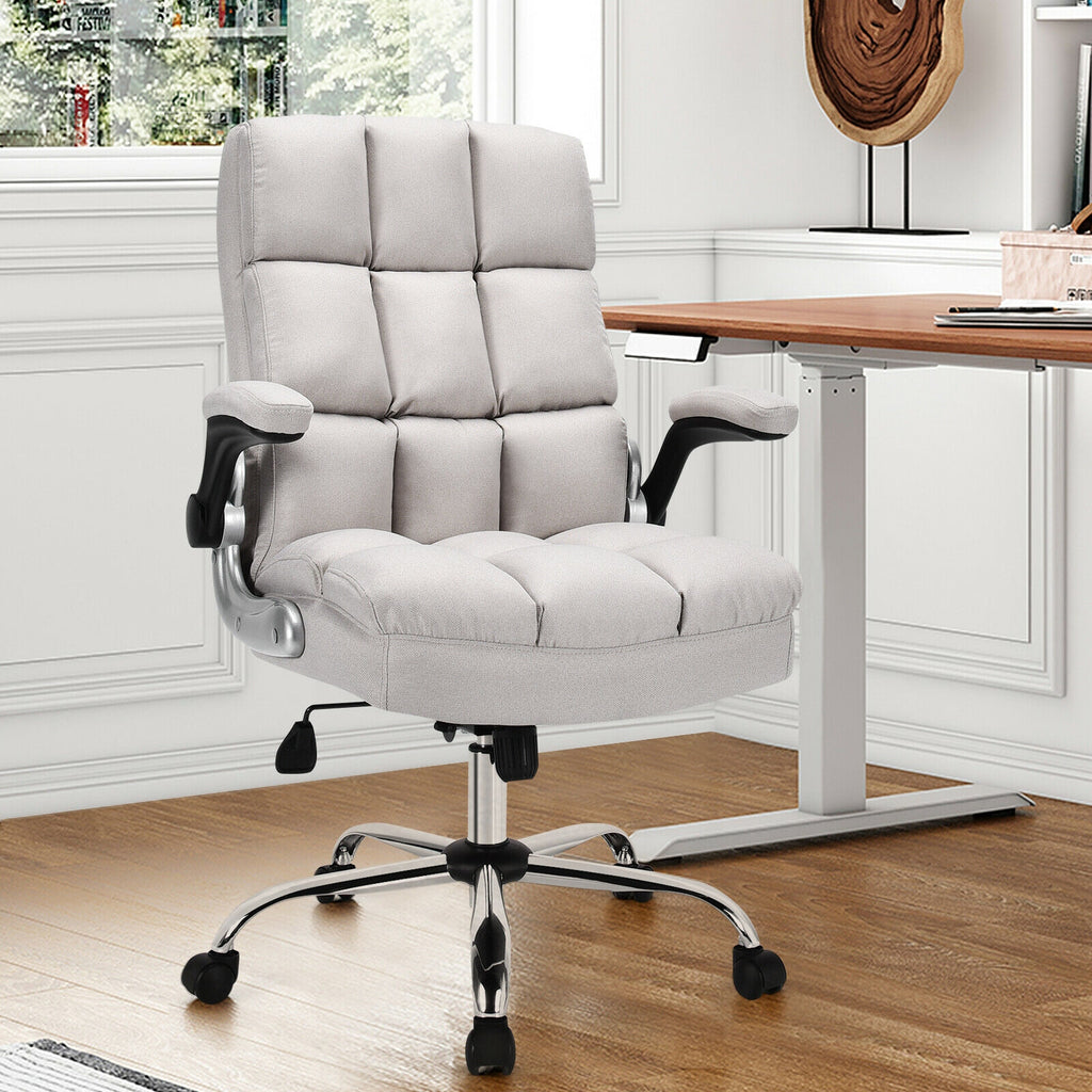 Adjustable Swivel Office Chair with High Back and Flip-up Arm for Home