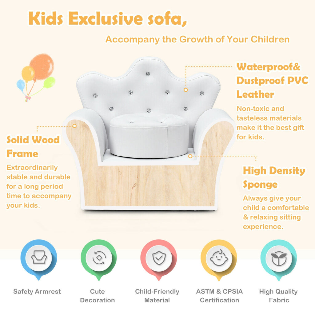 Children Upholstered Princess Sofa with Ottoman - White, Safe & Comfortable