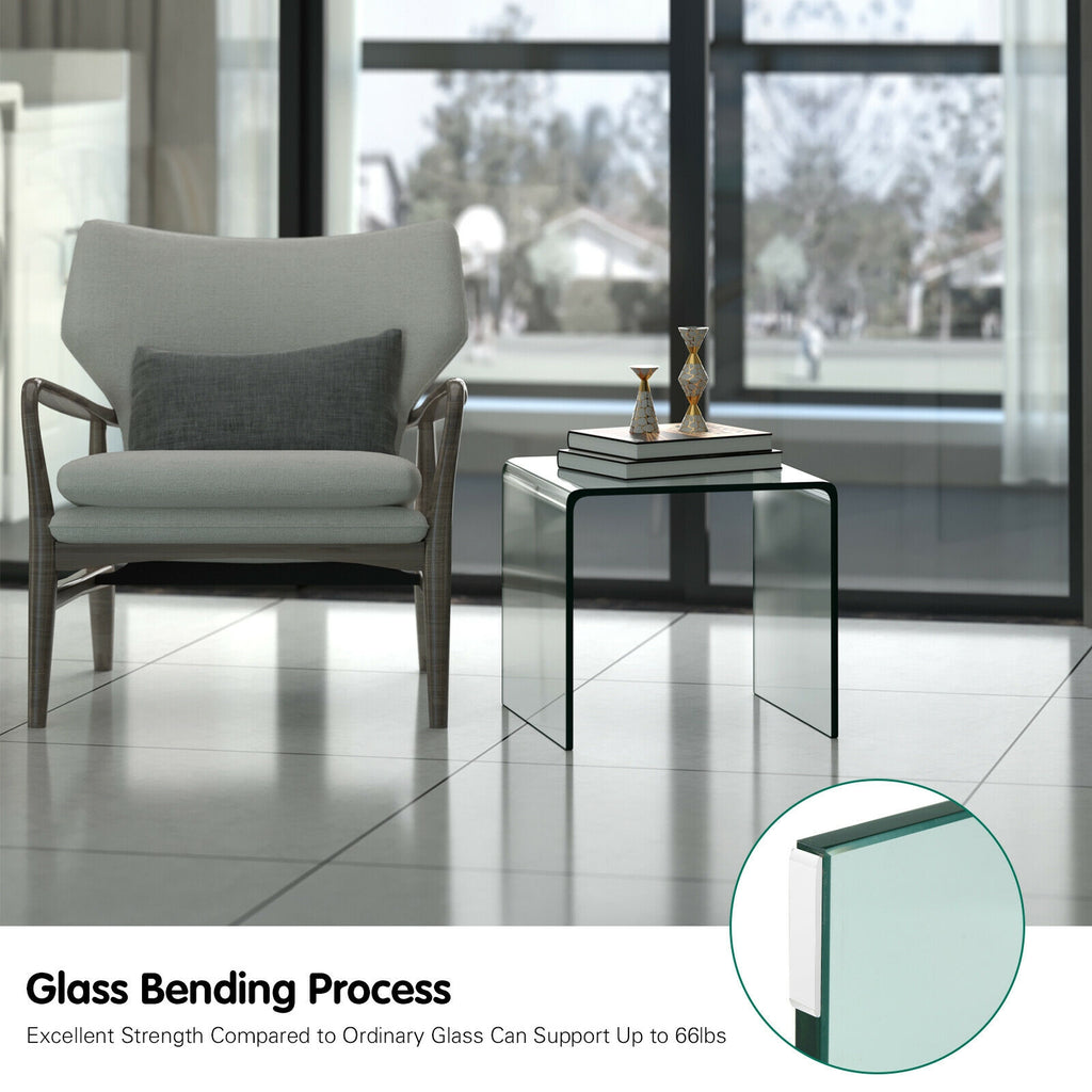 Tempered Glass End Table 18x18x16 Inch with Non-Slip Pads