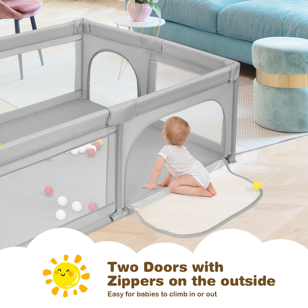 Gray 81 x 58 Inch Baby Playpen with 50 Ocean Balls & Zipper Doors - Safety & Kids Activity