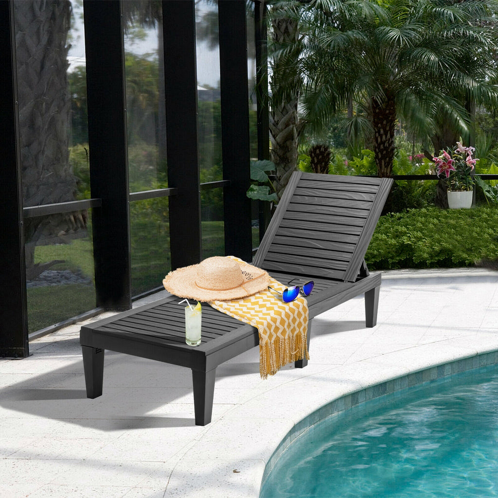Outdoor Chaise Lounge Chair 5-Position Adjustable Backrest - Black