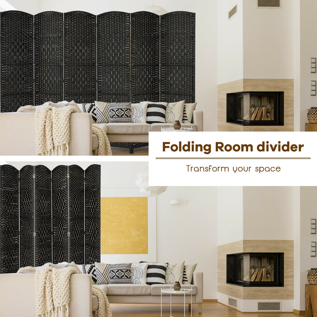 Foldable Fiber Room Divider Screen - 8-Panel Weave Fiber Privacy Divider - Black, 6 Feet
