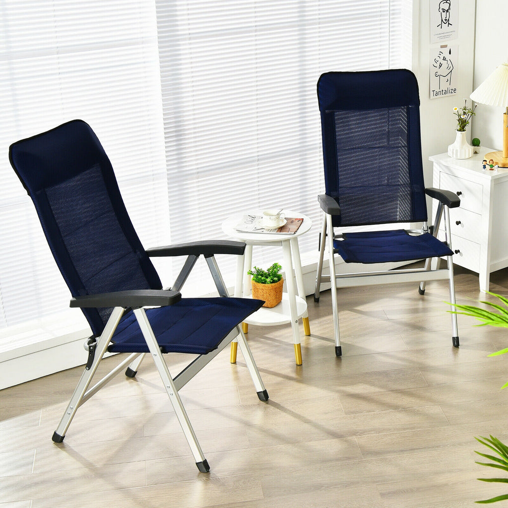Outdoor Patio Dining Chair with Adjustable Backrest - Blue