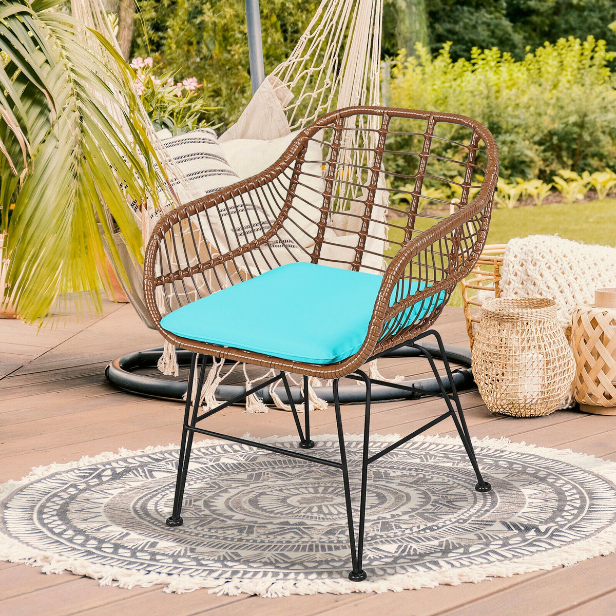 3 Pieces Patio Rattan Bistro Set with Cushion